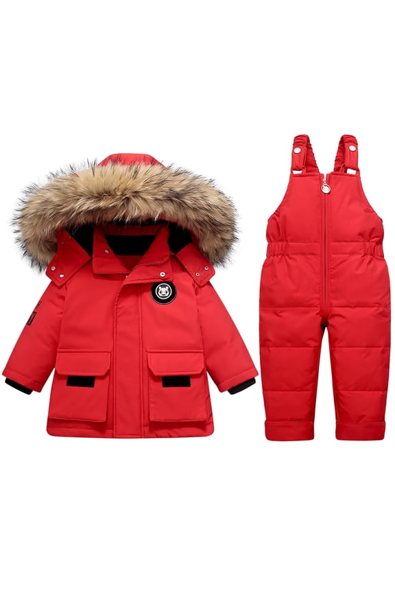Toddler Snow Suits Boys Girls Hooded Puffer Jacket and Snow Bib Pants Set Baby Snowsuit Winter Warm Thicken Ski Suits