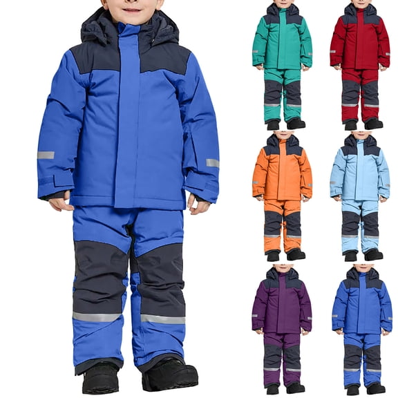 guisaled Toddler Snowsuit Kids Snowsuit Set, Boys Girls Winter Fleeece Lined Hooded Ski Jacket and Snow Bib Pants Waterproof Windproof Insulated Snowboard Ski Suits