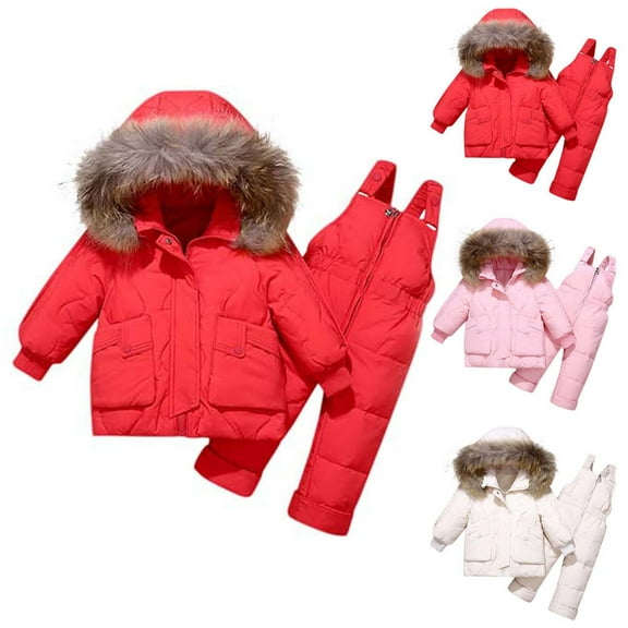 guisaled Toddler Snowsuit Two Piece Baby Girls Water-Resistant Snow Suit Set Hooded Winter Puffer Jacket and Snow Pants Warm Ski Suits