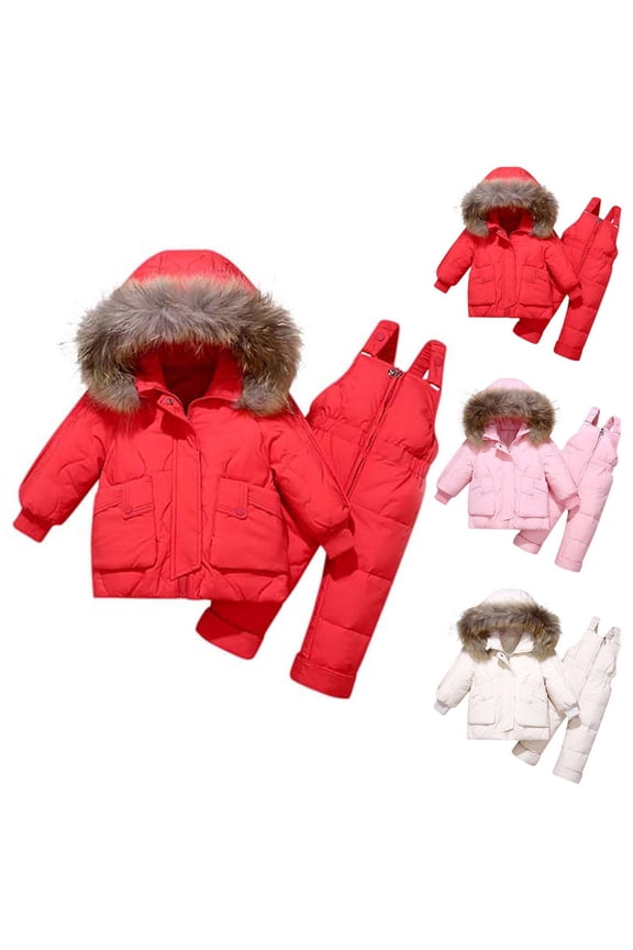 Toddler Snowsuit Two Piece Baby Girls Water-Resistant Snow Suit Set Hooded Winter Puffer Jacket and Snow Pants Warm Ski Suits