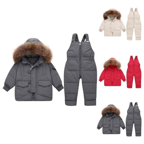 guisaled Toddler Snowsuit Two Piece Baby Girls Water-Resistant Snow Suit Set Hooded Winter Puffer Jacket and Snow Pants Warm Ski Suits Sales