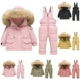 thumbnail image 1 of guisaled Toddler Snowsuits for Boys Girls Warm Lightweight Puffer Jacket and Snow Bibs 2 Piece Windproof Waterproof Snow Ski Suits for Baby, 1 of 8