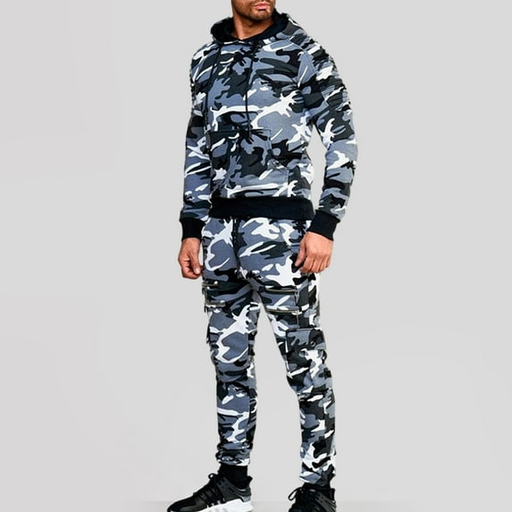 guisaled Tracksuit for Mens Casual Long Sleeve Camouflage Hoodie Sweatshirt Sweatpants 2 Piece Sports Jogging Sweatsuit