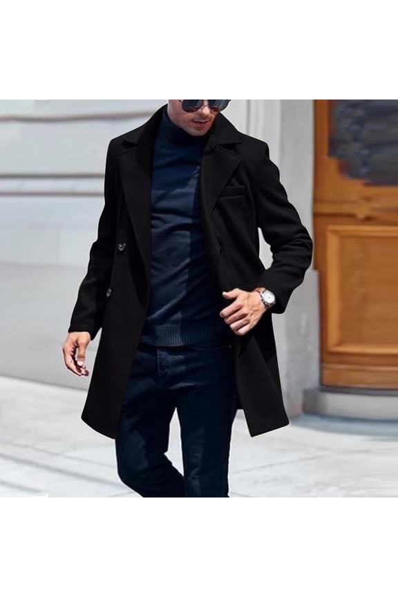 Trench Coat Men 2025 Winter Classic Slim Fit Coat Notch Lapel Long Windbreaker Jacket Double Breasted Elegant Wool Peacoat
