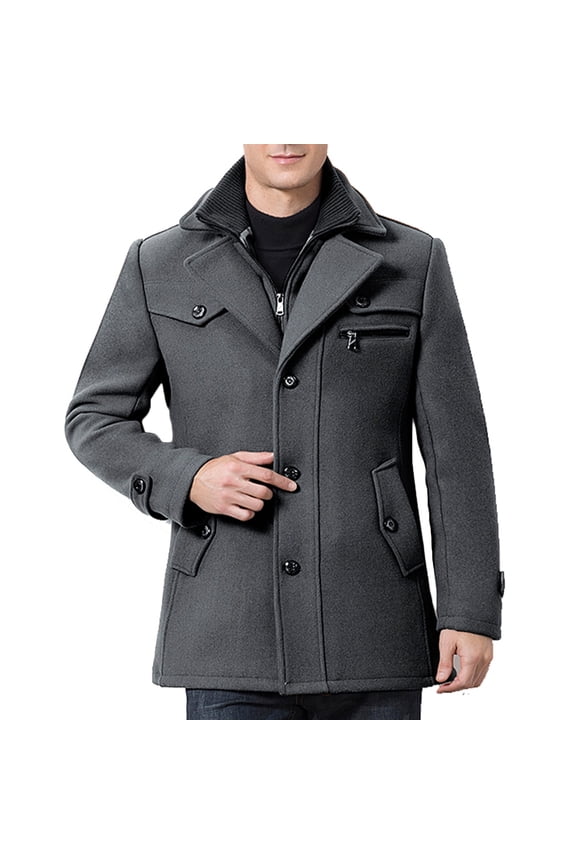 Trench Coat Men Wool Zipper Notched Collarfall Winter Warm Jackets Single Breasted Business Windbreaker Pea Coats