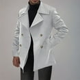 thumbnail image 1 of guisaled Trench Coat for Men Notch Lapel Double Breasted Long Windbreaker Jackets Solid Casual Wool Blend Peacoat with Pockets, 1 of 5