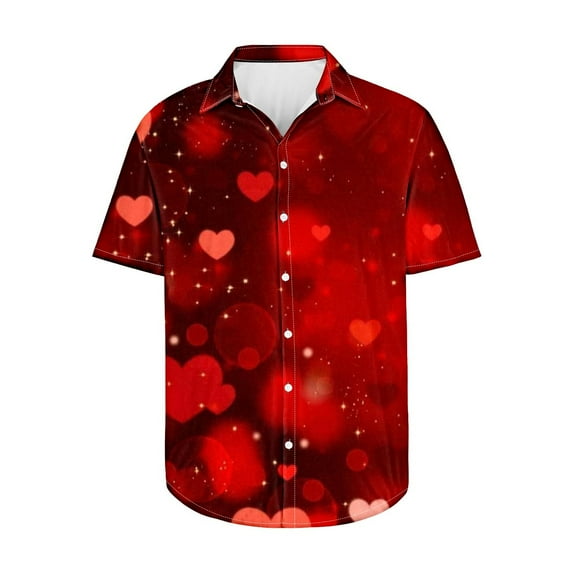 guisaled Valentine's Day Shirt for Men Relaxed-Fit Short Sleeve Button Down Hawaiian Shirts Fashion Beach Vacation Dating Heart Print Tops