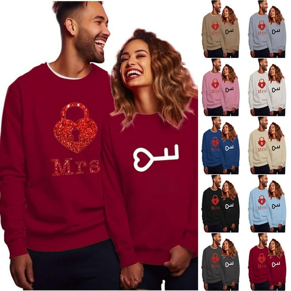 guisaled Valentines s for Couples Unique Heart Graphic Crewneck Sweatshirts I Love My Boyfriend Girlfriend Anniversary s Valentine'S Day s