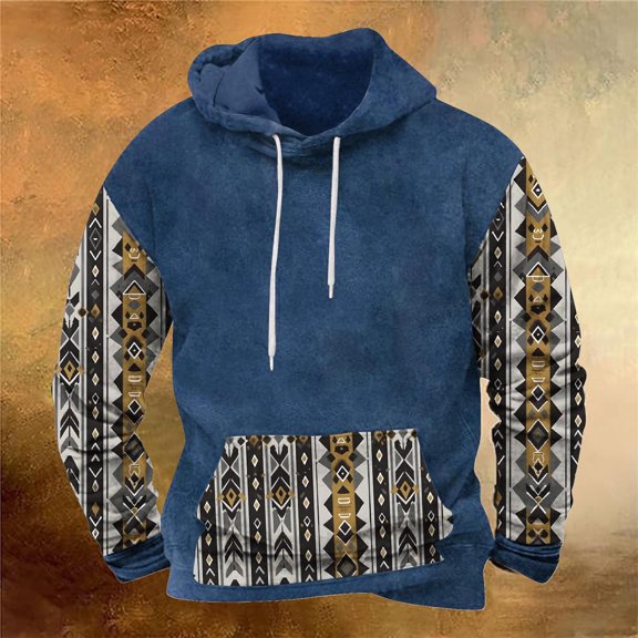 guisaled Vintage Printed for Men Hoodies Long Sleeve Loose Casual Pullover Tops Windproof Drawstring Hooded Sweatshirts