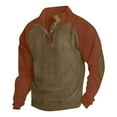 thumbnail image 1 of guisaled Vintage Sweatshirt for Mens Corduroy Leisure Long Sleeve Sweater Button Stand Collar Color Block Fit Classic Pullover Tops, 1 of 1