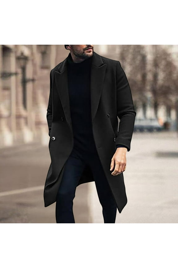 Windbreaker Jacket Men Fashion Solid Single Breasted Trench Coat Lapel Long Wool Waterproof Fall Winter Warm Pea Coat
