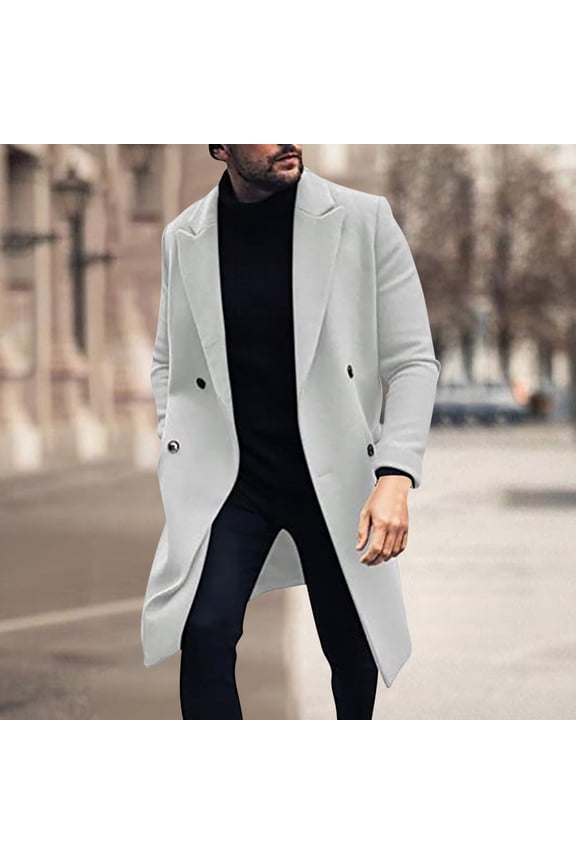 Windbreaker Jacket Men Fashion Solid Single Breasted Trench Coat Lapel Long Wool Waterproof Fall Winter Warm Pea Coat