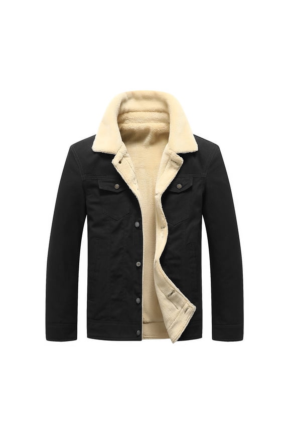 Winter Coats for Men Big and Tall Fleece Lined Thick Warm Sherpa Jacket Lapel Collar Windbreaker Cotton Trucker Jacket