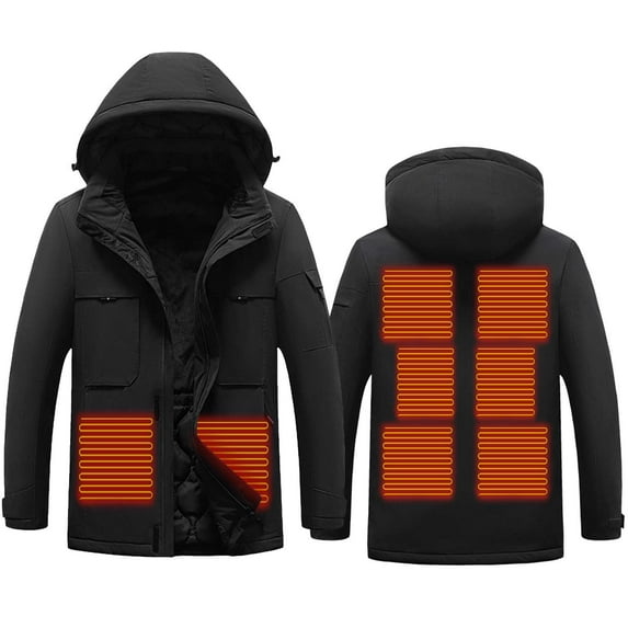 guisaled Winter Heated Jacket Water Resistant Windproof Electric Heating Coat Hooded Zipper Thicken Warm Outerwear for Men And Women
