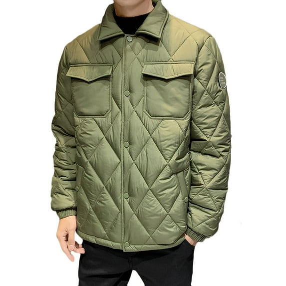 guisaled Winter Jacket for Men Relaxed Fit Lightweight Softshell Down Coat Solid Color Zipper Lapel Thicken Warm Puffer jackets