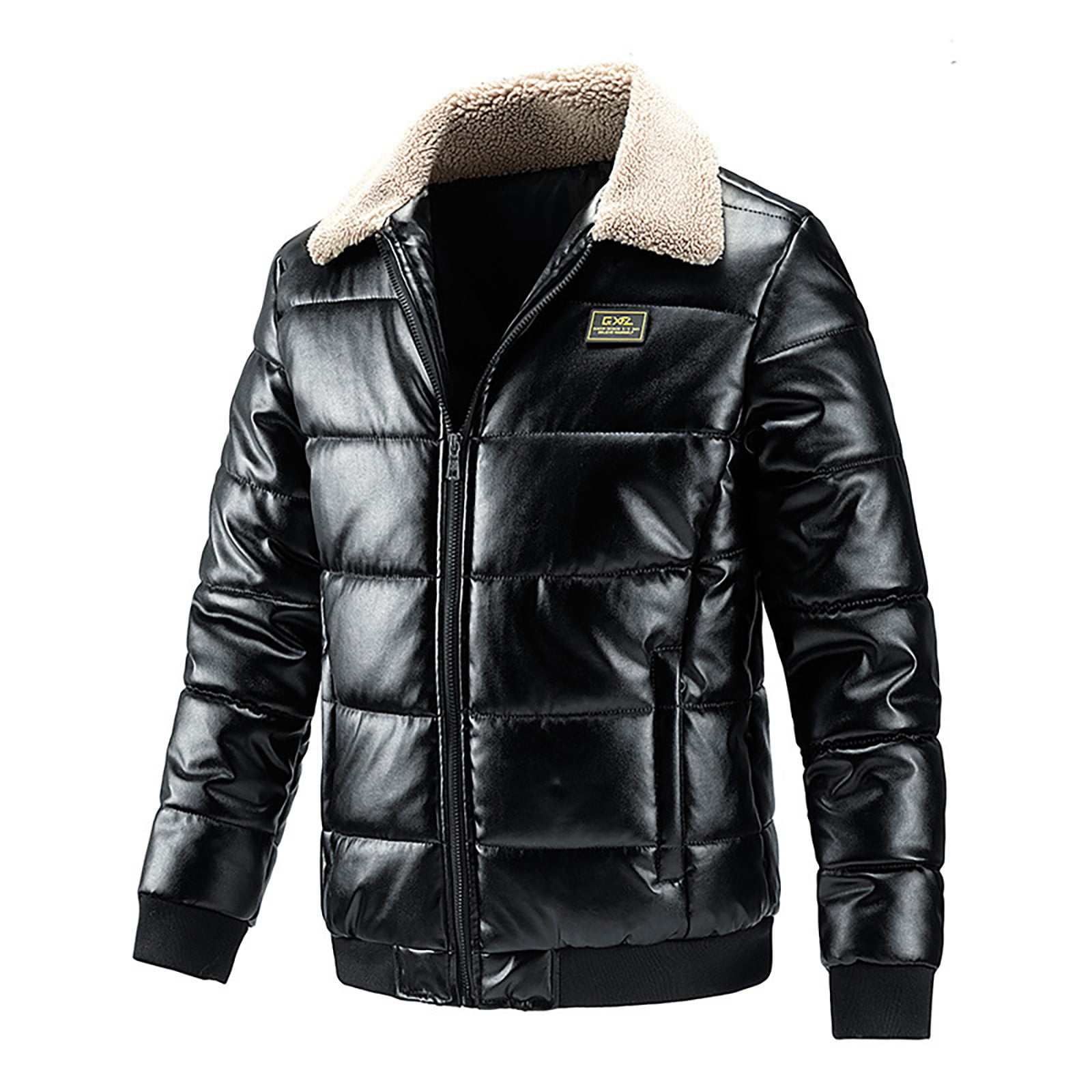 guisaled Winter Jackets for Men 2024 Sherpa Fleece Lined Faxu Leather Jackets Zip Up Lapel Cargo Military Thick Warm Coats Deal Of The Day