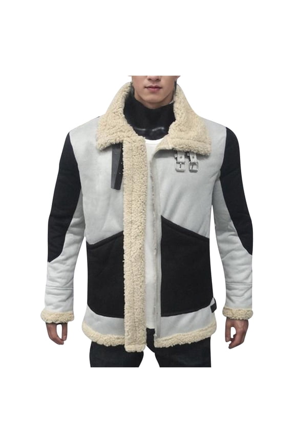 Winter Jackets for Men 2025 Fuzzy Fleece Liend Warm Coats Open Front Patchwork Faux Suede Jackets Thicken Sherpa Jacket Outwear