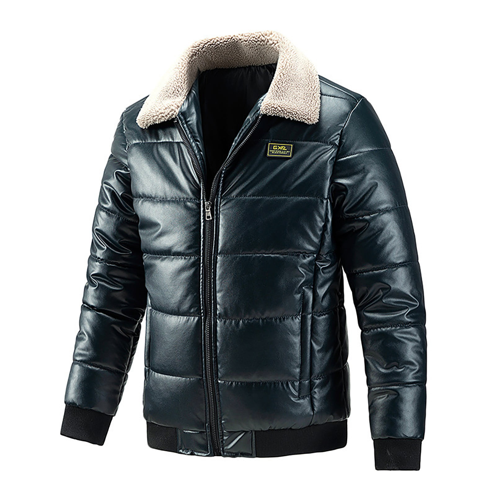 guisaled Winter Jackets for Men 2025 Sherpa Fleece Lined Faxu Leather Jackets Zip Up Lapel Cargo Military Thick Warm Coats