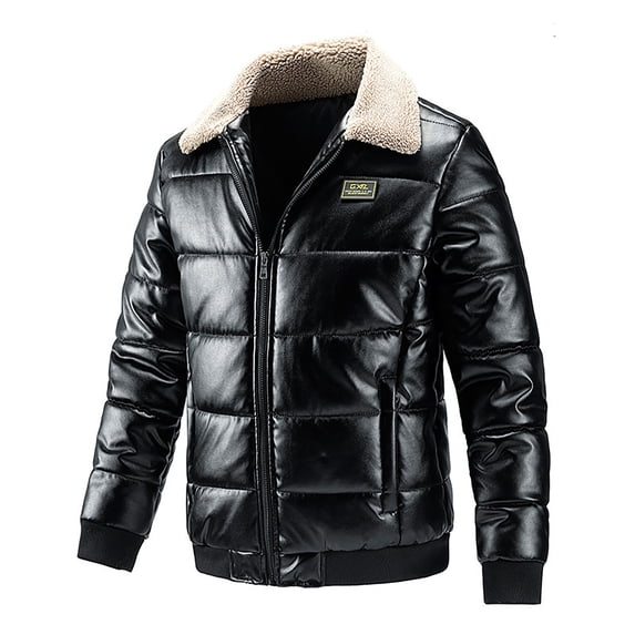 guisaled Winter Jackets for Men 2025 Sherpa Fleece Lined Faxu Leather Jackets Zip Up Lapel Cargo Military Thick Warm Coats