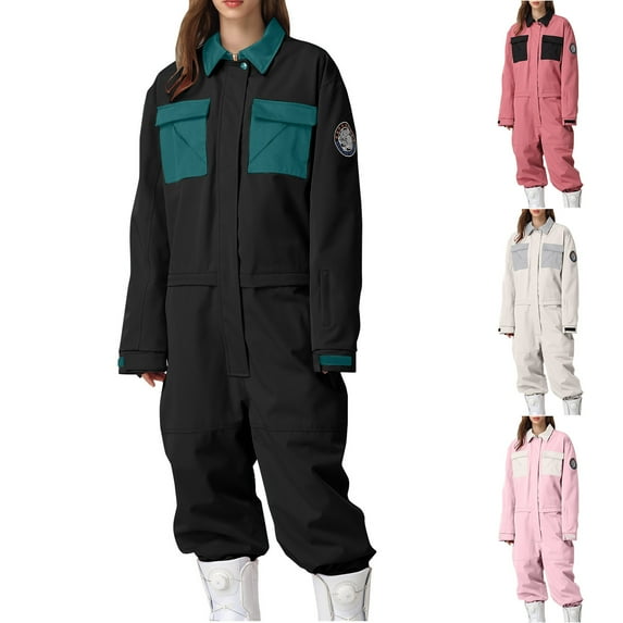guisaled Womens Snowsuit One Pieces Ski Suits Waterproof Warm Insulated Ski Jumpsuit Full Zipper Snowsuit for Snow Sport Onesie Clothing