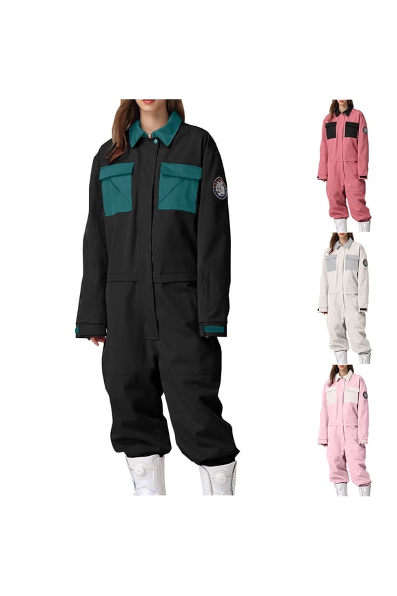Womens Snowsuit One Pieces Ski Suits Waterproof Warm Insulated Ski Jumpsuit Full Zipper Snowsuit for Snow Sport Onesie