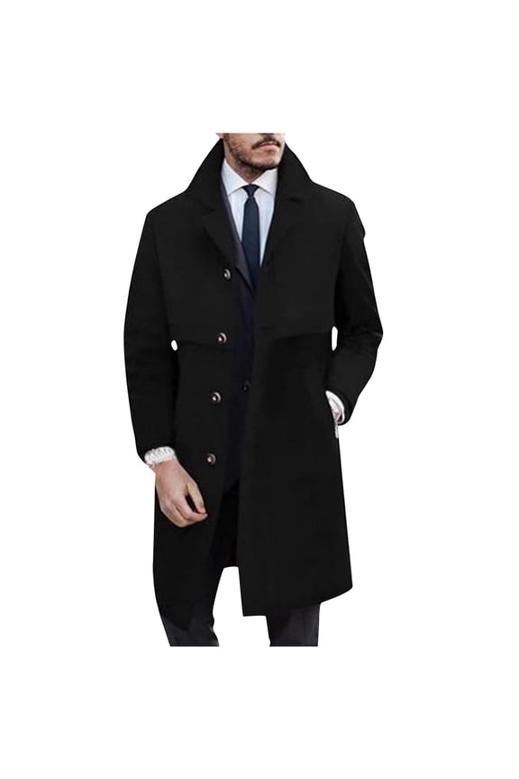 Wool Coat for Men Notched Collar Single Breasted Peacoat Winter Classic Fit Trench Coat Warm Oversized Windbreaker Overcoat s 2025