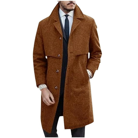 guisaled Wool Coat for Men Notched Collar Single Breasted Peacoat Winter Classic Fit Trench Coat Warm Oversized Windbreaker Overcoat