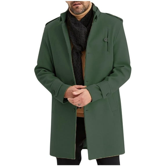 guisaled Wool Trench Coat for Men Stand Collar Single Breasted Slim Fit Wool Blend Long Pea Coat Winter Warm Windbreaker Jacket Overcoat Deals Of The Day