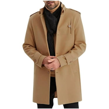 guisaled Wool Trench Coat for Men Stand Collar Single Breasted Slim Fit Wool Blend Long Pea Coat Winter Warm Windbreaker Jacket Overcoat Friday Deals 2024
