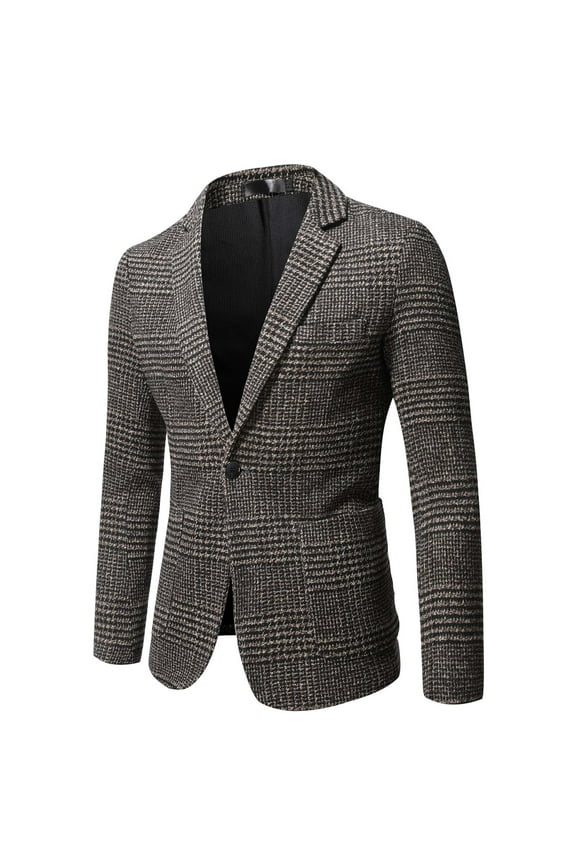 Wool Tweed Blazers for Men One Button Slim Fit Lightweight Herringbone Casual Sport Coat Wedding Groomsmen Prom Jackets