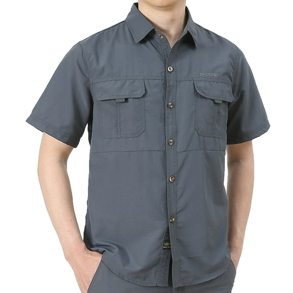 guisaled Work Shirts for Men Short Sleeve Cargo Shirt Regular Fit Solid Color Lightweight Button Down Shirts with Pockets