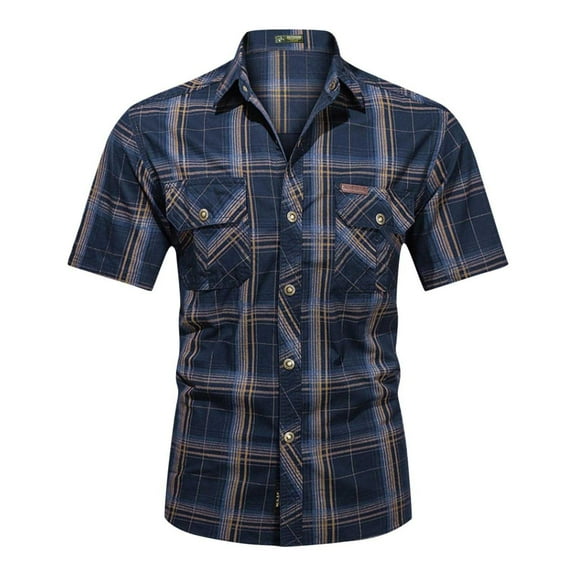 guisaled Work Shirts for Men Short Sleeve Cargo Shirt Regular Fit Solid Color Lightweight Button Down Shirts with Pockets