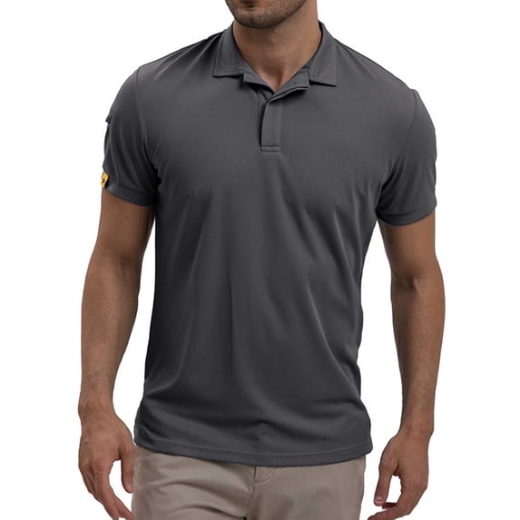 guisaled Work Shirts for Men Summer Short Sleeve Notch Collar Henley Dress Shirt Classic Fit Basic Solid Color Golf Shirts