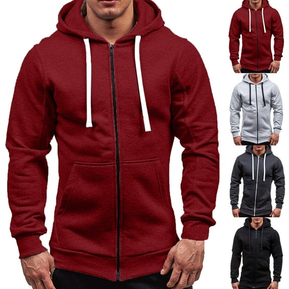 guisaled Zipper Hoodies for Men Bog and Tall Slim Fit Full Zip Up Jackets Long Sleeve Casual Gym Workout Sweatshirts with Drawstring