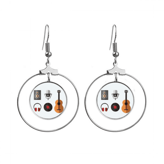 guitar headset cd microph music pattern earrings dangle hoop jewelry drop circle