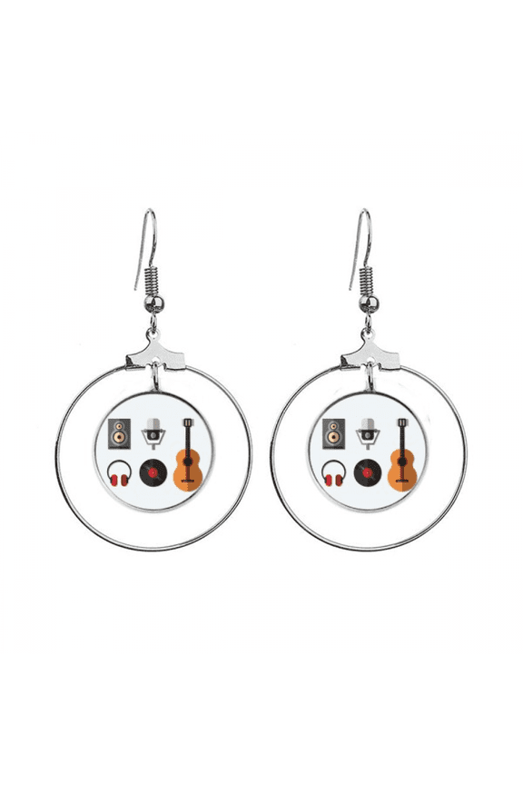 guitar headset cd microph music pattern earrings dangle hoop jewelry drop circle