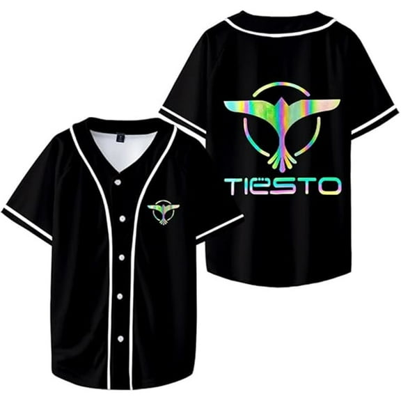 gulongbao Men's & Women's Tiesto Branded Baseball Jersey Look - Casual Short Sleeve Fashion Tee