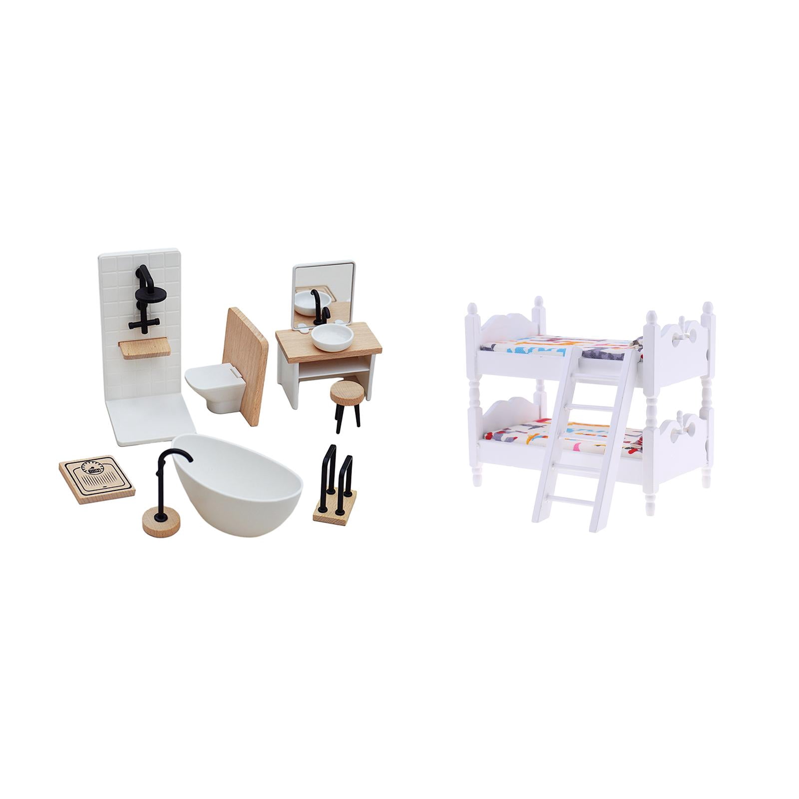 guohui 1/12 Dollhouse Bathroom Set Bedroom Furniture Bunk Bed Dollhouse ...