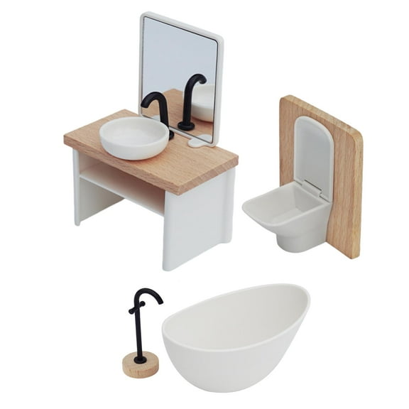 guohui 4 Pieces 1/12 Dollhouse Bathroom Set Classic Simulation Miniature Furnitures