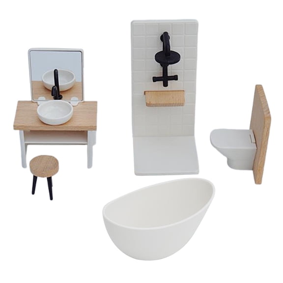 guohui 5 Pieces 1/12 Dollhouse Bathroom Set Kids Birthday Gifts Shower Room Bathtub