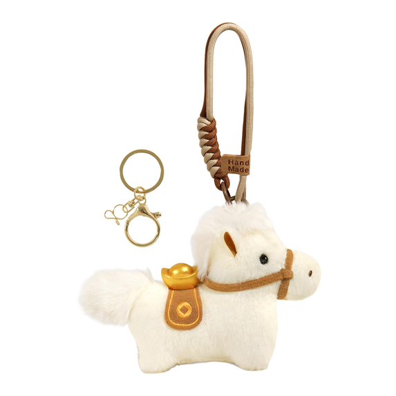 guohui Horse Bag Key Charm Plush Doll Toy Christmas Pendant Handbags Stuffed Animal White with Lanyard