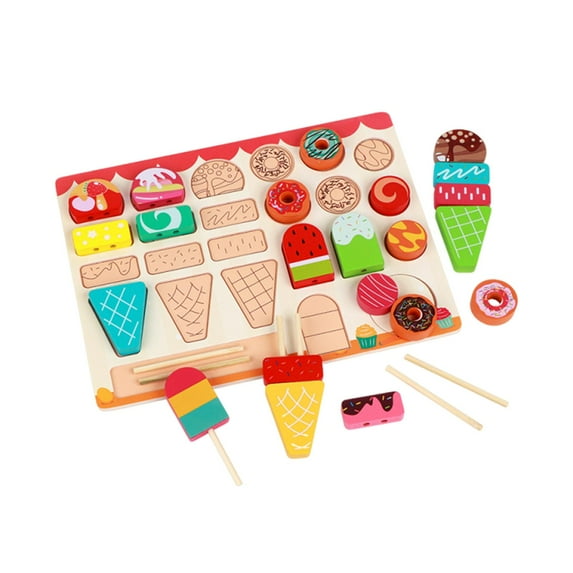 guohui Ice Cream Toys Wood Ice Cream Counter Shop Playset for Children Kindergarten