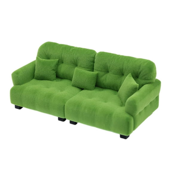 guohui Miniature Dollhouse Sofa Artificial Ornament with Pillow Miniature Toy Model 1 12 Green