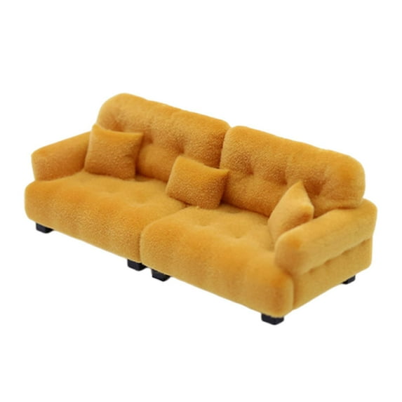 guohui Miniature Dollhouse Sofa Artificial Ornament with Pillow Miniature Toy Model 1 20 Brown