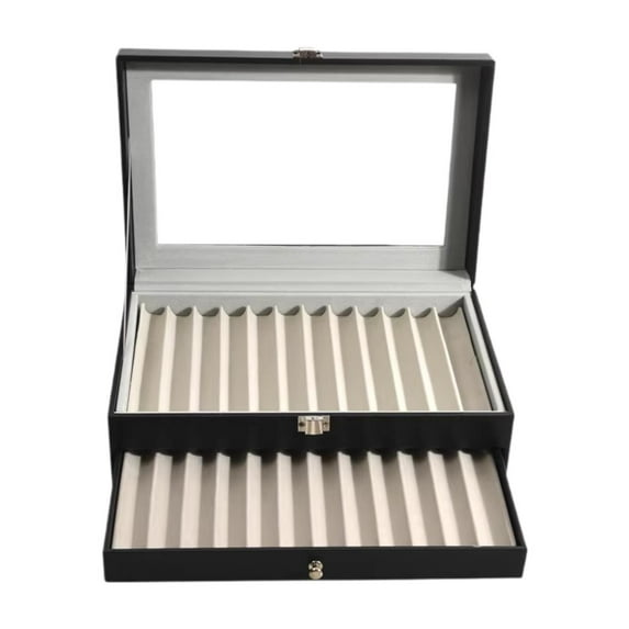 guohui Pen Display Box Portable Premium Pen Collection Case for Gift Birthday Study 24 Grids Black Gray