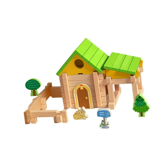 guohui Wooden Building Blocks for Kids DIY House Mortise and Tenon Imagination Stacking Blocks for 4 5 6 7 8 Years Old Birthday Gift