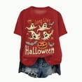thumbnail image 1 of guuuGxd Womens Halloween Shirt Fall Doodles Crew Neck Shirt Funny Family Party Celebration Short Sleeve Halloween Tshirt Women Pumpkin Graphic Tops Red,M, 1 of 4