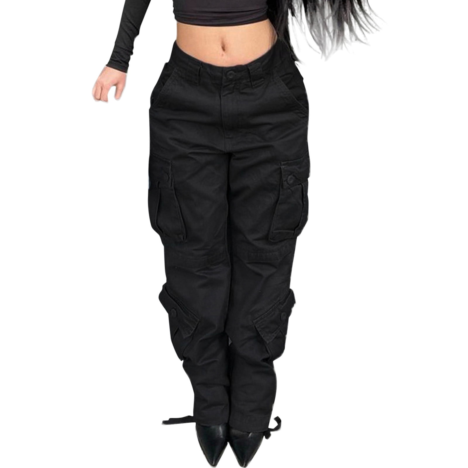 gvdentm Black Cargo Pants Women's Plus Size Curvy Fit Gabardine Bootcut  Dress Pants Trendy