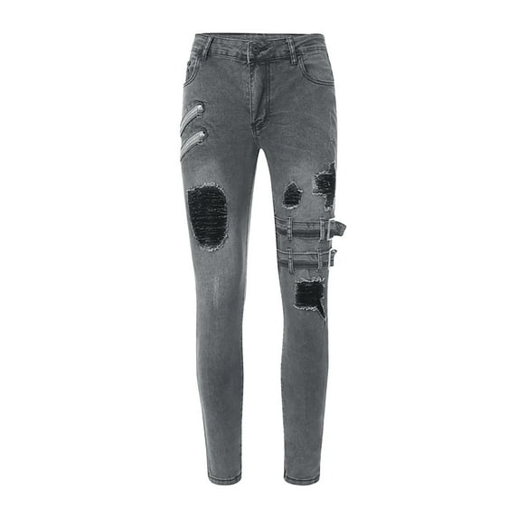 gvdentm Bootcut Jeans for Men Mens Denim Distressed Slim Fit Ripped Straight Moto Biker Jeans Grey,XXXL