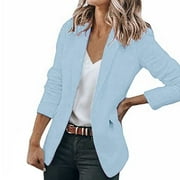 gvdentm Casual Blazer for Women Women's Lapel Collar Long Sleeve One Button Work Office Blazer Jackets Blue,XS